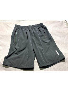 Mens Black Outdoor Wear Elastic Waist Shorts With Zipper Pockets Lightweight & D